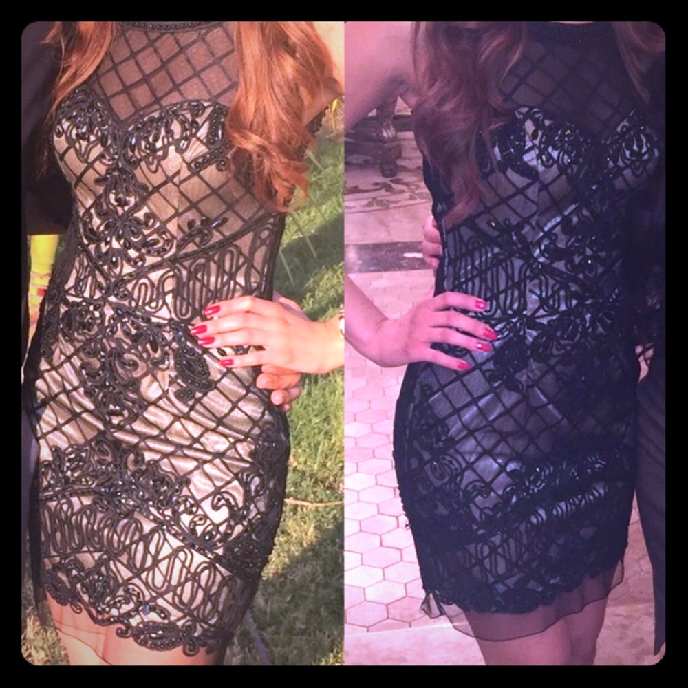 Anny Lee beaded black cocktail formal dress.